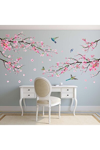 Amimagen Pink Watercolor Cherry Blossom Wall Stickers - Tree Branch Flower Bi...