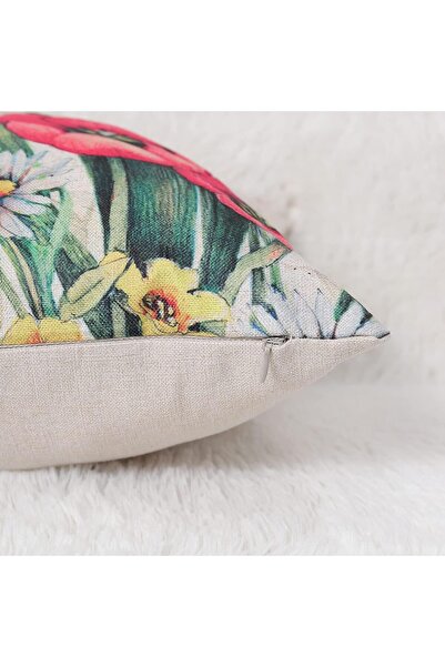 EXCEFORE 4Pc 18x18in Square Decorative Spring Pillow Covers - Floral Butterfly Linen Print