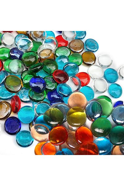 Generic 12 OZ Flat Glass Pebbles for Vase,Mixed Colour Glass Beads,Small Flat Glass Marbles, Aquarium Pebbl