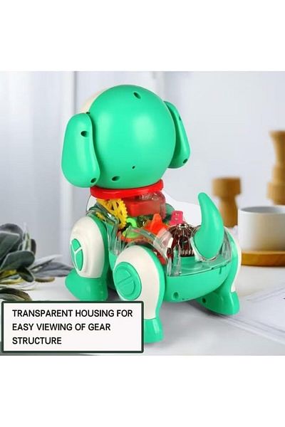 Generic Toy Box Electric Cartoon Walking Dog Toy Transparent Gear Toy Led Music Mechanic 30X20X10 Cm Green