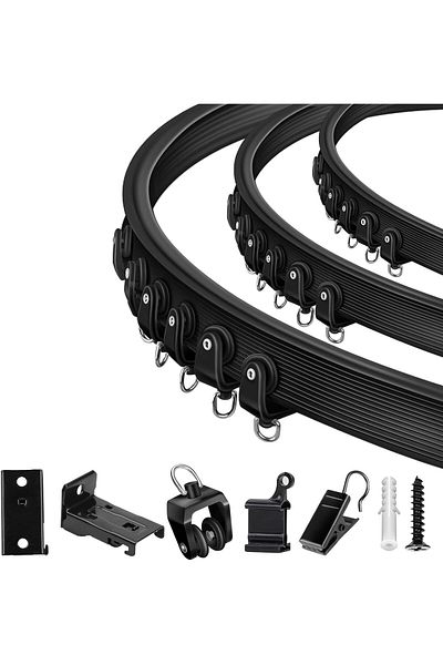 Generic TOKPLNU Ceiling Curtain Track, Flexible Bendable Curtain Track 12Ft Black Curved Ceiling Track for