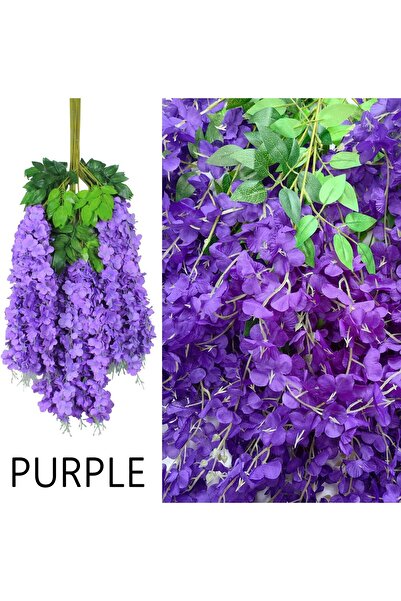 007 زهور الوستارية الاصطناعية المعلقة - بنفسجية، 12 قطعة (كثيفة)، 1.09 متر لك...