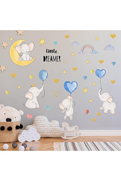 SULFAR Colorful Balloon Flying Animals Wall Decals - Cute Elephant Hot Air Ba...