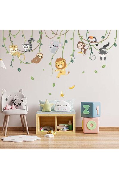 Amimagen ملصقات حائط لحيوانات تتسلق الأشجار - أسد، قرد، كسلان، كوالا، طوقان