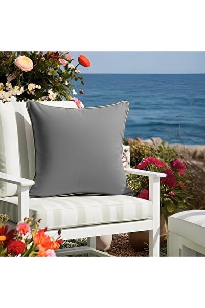 Bc Home Gray Square Throw Pillow Case with Gold Edge Piping Soft Texture 1 Pi...