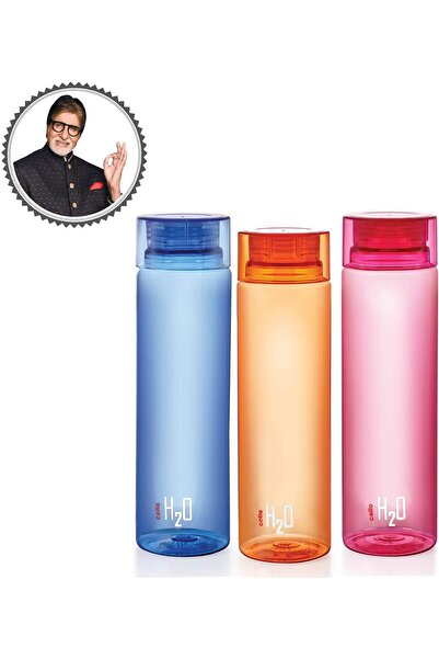 CELLO H2O Plastic Bottle, 1 litre, Set of 3, Colour May Vary, Multicolour