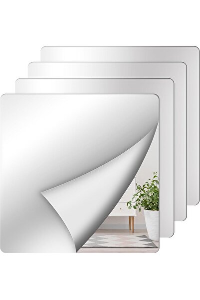 AZONEE 4-Pack Self-Adhesive HD Acrylic Frameless Wall Mirrors (20x20cm)