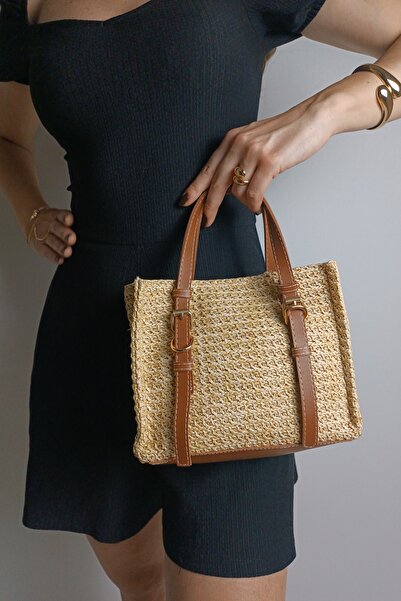 Glemix حقيبة يد وكتف مضفرة من نسيج القش للنساء من آسيا مينك تابا