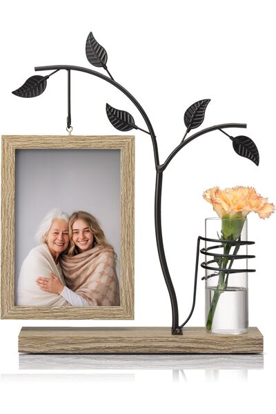 NALACAL Desktop Picture Frame with Glass Vase, Double-Sided 4x6 Photo Frame