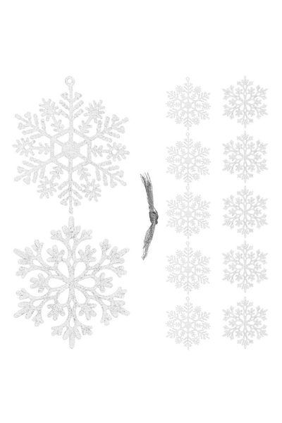 Springos Snowflake Christmas tree decoration set, 12 pieces, 10 cm, with string, white with glitter