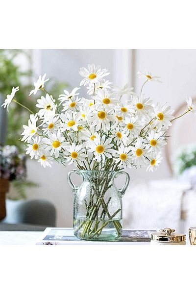 Generic Excefore 10 Pcs Artificial Cosmos Silk Flowers, White Plastic Gerber Daisy Floral Arrangements for