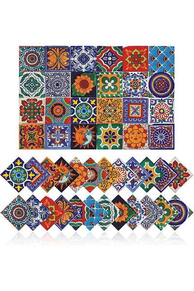 Generic Excefore 24 Pcs Tile Stickers - Waterproof PVC Wall Decor for Bathroom & Kitchen, 2D Retro Mosaic S