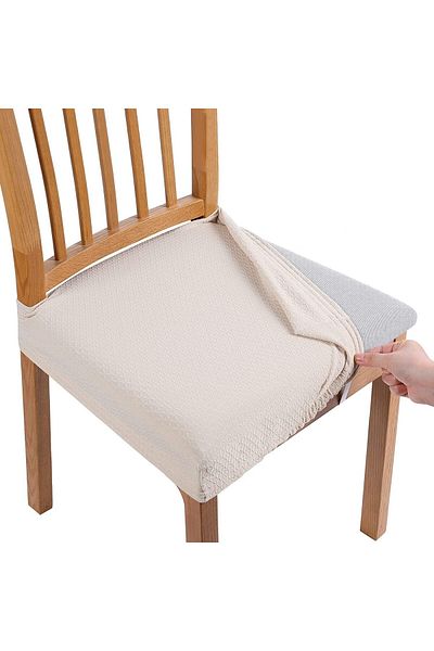 Generic Stretch Dining Chair Seat Covers, Removable Jacquard Fabric, Set of 4, Beige