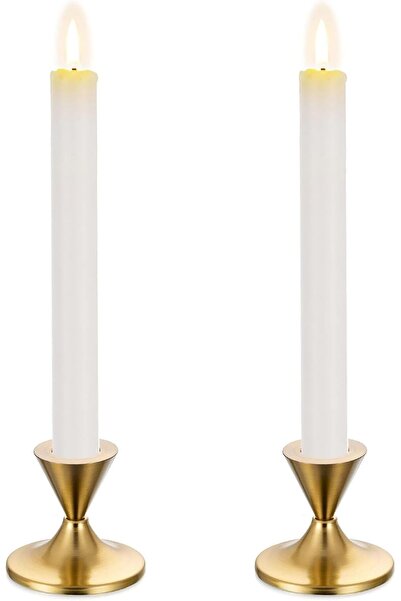 EXCEFORE حاملات شموع ذهبية، مجموعة من حاملات شموع مدببة من قطعتين