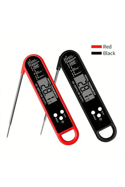 Choice Black 1pc-digital Backlit Folding Bbq Kitchen Cooking Ready-to-read Thermometer