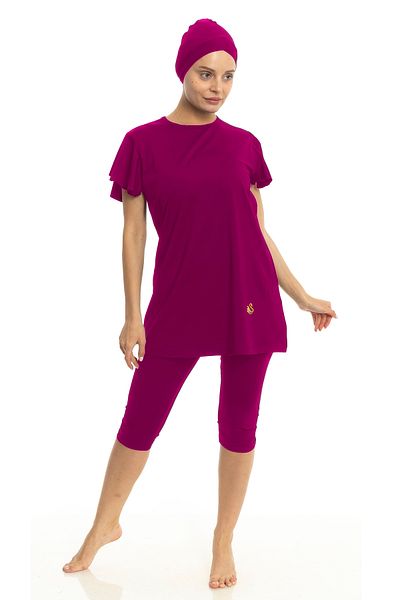 Differend Short Balloon Sleeve Semi-Hijab Swimsuit