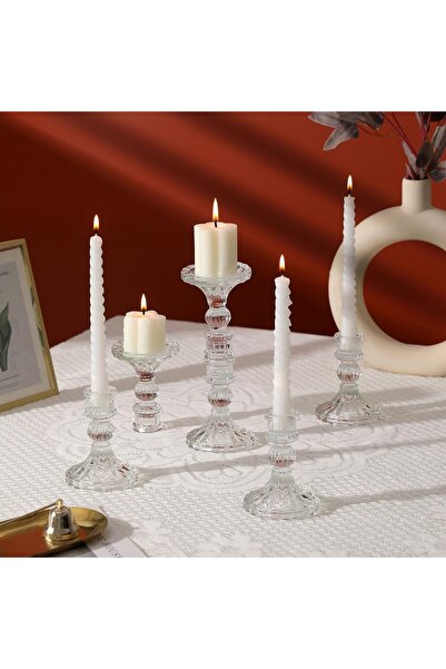 TERRIFI Clear Candlestick Holders - 6 Pc Glass Taper Candle Holders