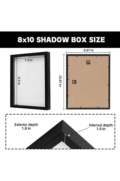 Generic Muzilife 8x10 Shadow Box Picture Frame with Linen Board - Deep Wood & Glass Display Case Ready to H