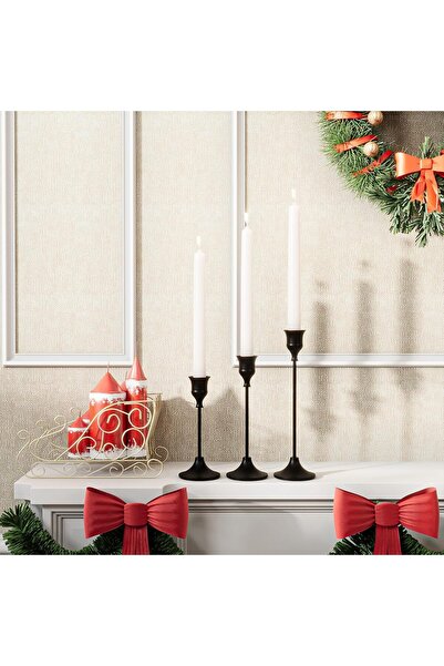 KASTWAVE Black Candle Holders for Taper Candles, Set of 3, Decorative Candlestick Holders for Weddin