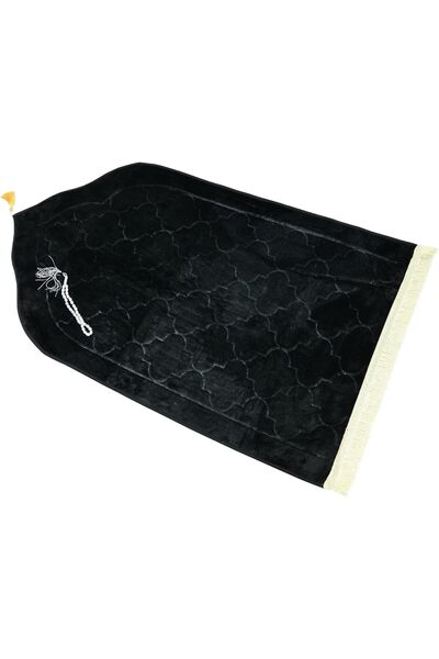 Home Dwell Premium Velvet Prayer Mat 70 x 110 cm – Anti-Slip with Tasbeeh – Black
