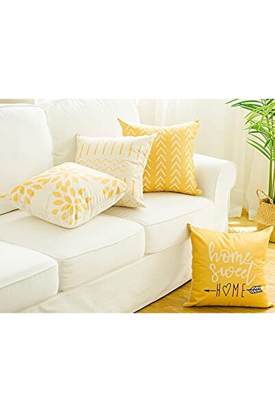 ELECDON Throw Pillow Covers Set of 4 18x18 (45x45 cm) Yellow Linen