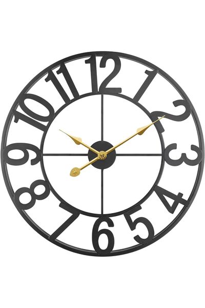 Arabest ساعة حائط خارجية كبيرة، ساعة حائط معدنية سوداء عصرية بتصميم ريفي لتزي...