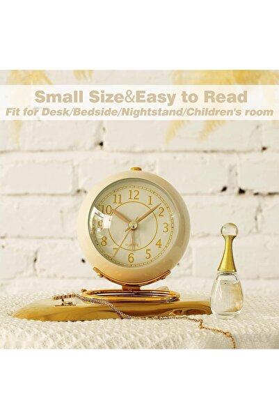 Khazna Desk Alarm Clock with Light, Silent No Ticking - Vintage
