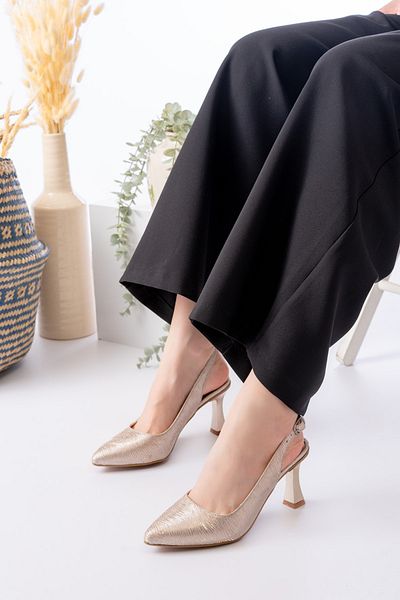 Weynes Gold Silvery Women's Open Back Pointed Toe 7 cm Heeled Sandals Shoes Wsb0448