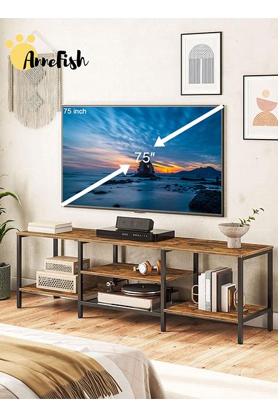 AnneFish TV Stand Table For TV Up To 85 Inch Modern Entertainment Center Industrial Media TV Console Table