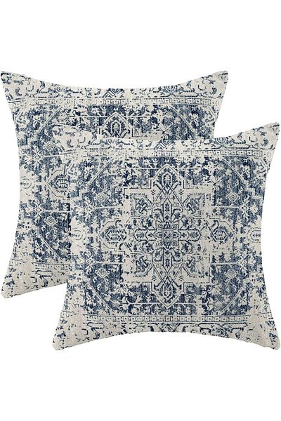 Generic SWIUKPHE Boho Pillow Covers 18x18 Set of 2, Ethnic Design Decorative Throw Pillows Linen Blue Carpe