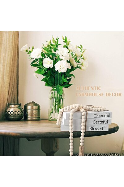 AZONEE 3 Pc Decorative White Faux Books with Wood Bead Chain (Thankful, Grateful, Blessed)