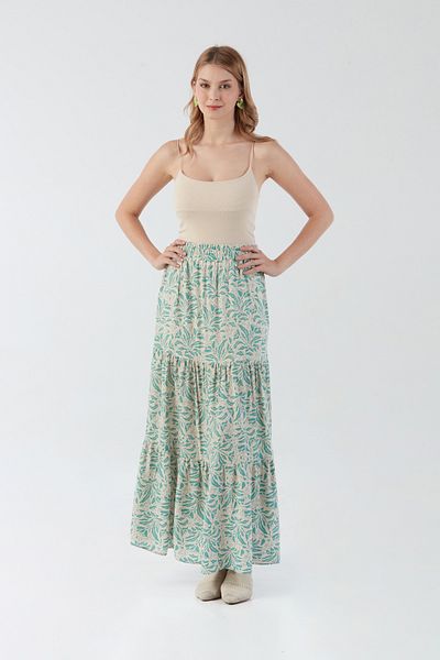 Fulla Moda Patterned Elastic Waist Skirt