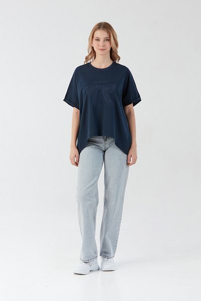 Fulla Moda Oversize T-Shirt with Text and Bow Embroidery