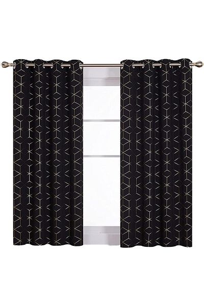 Generic Arabest Blackout Curtains, 2 Panels Decorative Diamond Foil Printed Thermal Insulated Privacy Prote