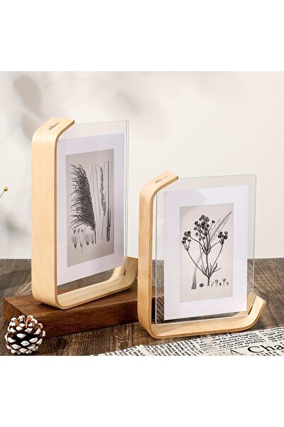 AZONEE إطار صور خشبي من الأكريليك، قطعتان من إطارات العرض الخشبية ذات الوجهين الريفية على سطح الطاولة