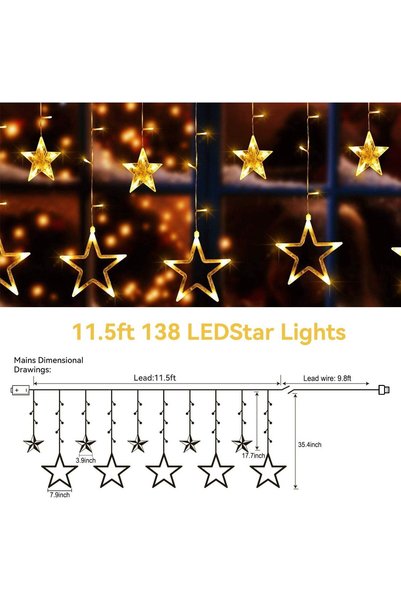 Generic ستارة إضاءة زينة وديكور رمضان بطول 4 متر - 138 لمبة، تعمل بـ USB وبطارية، 8 أوضاع إضاءة أصفر دافئ