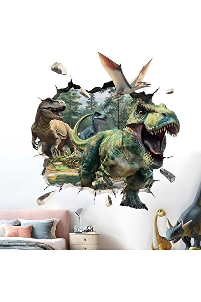 Amimagen ملصقات حائط ثلاثية الأبعاد على شكل ديناصورات - أوراق نخيل استوائية ل...