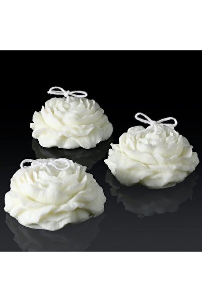 Generic Modern Flower-Shaped Soy Wax Candle - Handmade Decorative Candles, White, 3 Pieces