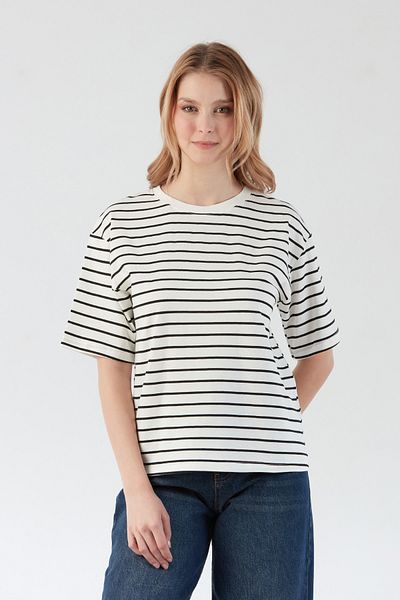 Fulla Moda Striped Crew Neck Oversize T-Shirt