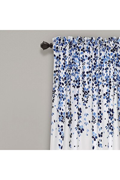 Lush Decor Weeping Flower Valance Curtain Panels, Polyester, Blue
