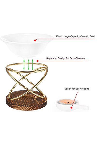 NALACAL Metal Wooden Wax Melt Burner with 100ml Ceramic Bowl, Aromatherapy Oil Diffuser