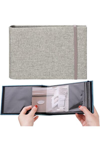Khazna Small Photo Album 4x6, 2pcs 100 Pockets Linen Cover (Blue, Gray)