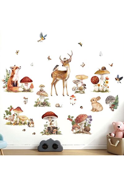 Amimagen Woodland Animal Wall Decals - Mushroom Deer Fox Rabbit Forest