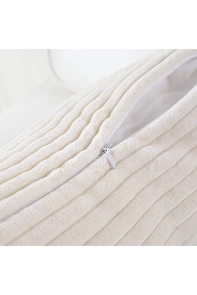 MERNETTE Pack of 2 Corduroy Decorative Rectangle Throw Pillow Covers 12x20 Inch (Striped Cream)