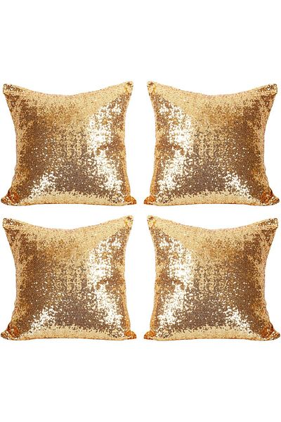 Generic BSSN Gold Sequin Pillow Covers Set of 4-18x18 Shiny Luxury Decorative Cushion Cases with Hidden Zip