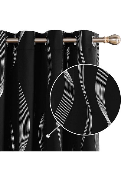 Generic Arabest Blackout Curtains, Silver Foil Print Thermal Insulated Privacy Protection Room Darkening Cu