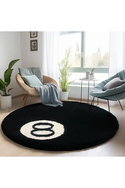 Generic Leuchwald Black Area Rug, Billiard Pool Eight Ball Carpet, Non-Slip Flocking Floor Rug Doormat for