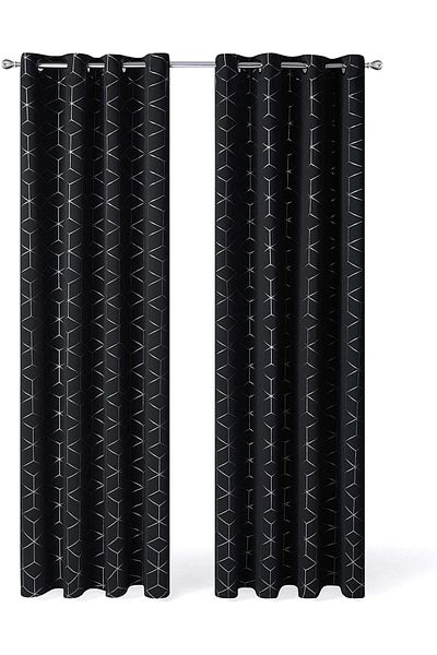 Generic X spring Blackout Curtains, 2 Panels Silver Foil Print Thermal Insulated Black Out Curtains for Bed