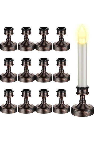 Generic Excefore 12 Pieces Window Candle Taper Candle Holders Plastic Traditional Candlesticks for Table Ce
