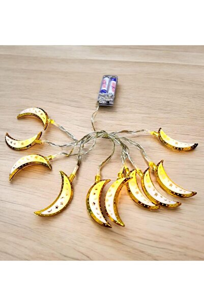 Generic 2-meter LED Ramadan decorations - 10 golden crescents with warm yello...